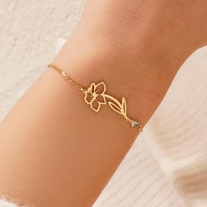 Personalisiertes Geburtsblumen-Armband mit Geburtsstein, Birthstone Geburtsblumen-Armband, benutzerdefiniertem Monatsblumen-Armband, Muttertagsgeschenken,