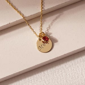 Sterling Silver Disc Name Necklace with Birthstone Charm