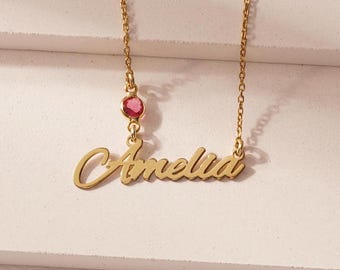 Personalized Sterling Silver Name Necklace with Birthstone