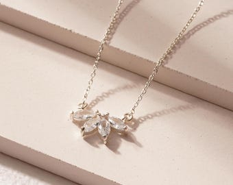 Flower Petal Diamond Necklace, Silver Marquise Necklace, Bridesmaid Gift, Wedding Gift, Marquise Diamond Necklace, Graduation Necklace