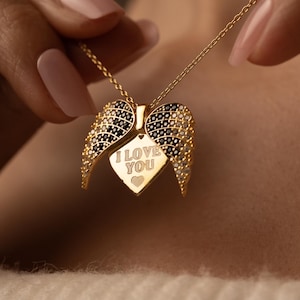 Personalized Sterling Silver Angel Wings Necklace: Engraved Name, Birthstone