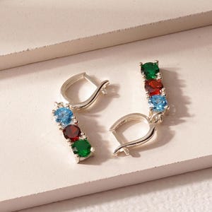 Custom Birthstone Dangle Earrings: Sterling Silver Family Jewelry