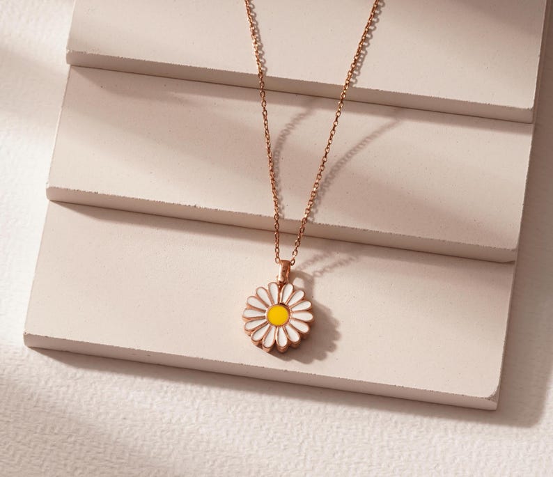 Personalized Daisy Necklace, Openable Daisy Necklace with Secret Message, Custom Hidden Name Daisy Necklace, Dainty Gold Daisy Necklace, image 5
