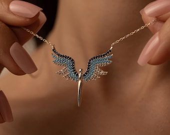 Guardian Angel Wings Necklace, Archangel Michael Necklace, Angel Wing Necklace, Religious Angel Pendant, Personalised Mother's Day Gift,