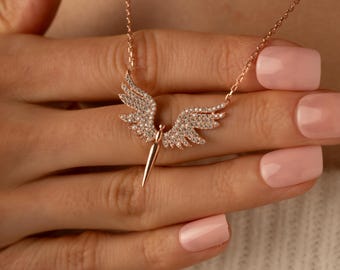 Guardian Angel Wings Necklace, Archangel Michael Necklace, Dainty Angel Wing Necklace, Religious Angel Pendant, Christmas Gift,