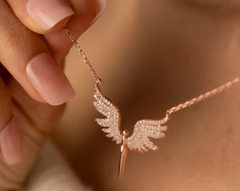 Guardian Angel Wings Necklace, Archangel Michael Necklace, Religious Angel Pendant, Personalised Mother's Day Gift,