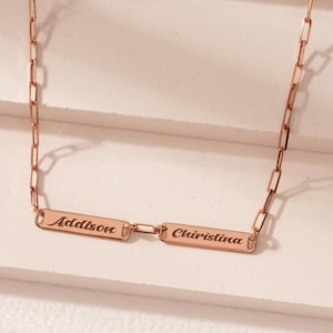 Collana con nome a forma di graffetta in argento sterling, collana con nome a barra personalizzato, collana con più nomi, collana con catena a graffetta, regali per la festa della mamma,