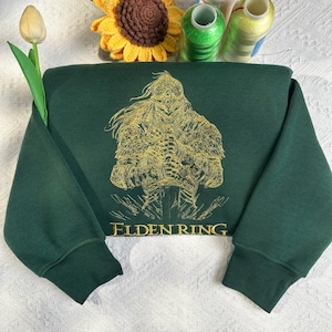 Elden Ring Embroidered Sweatshirt, Fantasy Knight Design, Gamer Gift for Elden Ring Fans