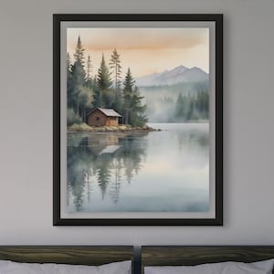 Waldsee Wandposter Landschaft Tannenwald Malerei Kunstdruck Aquarell Berge  Wohnzimmer Waldlandschaft Aquarellbild See