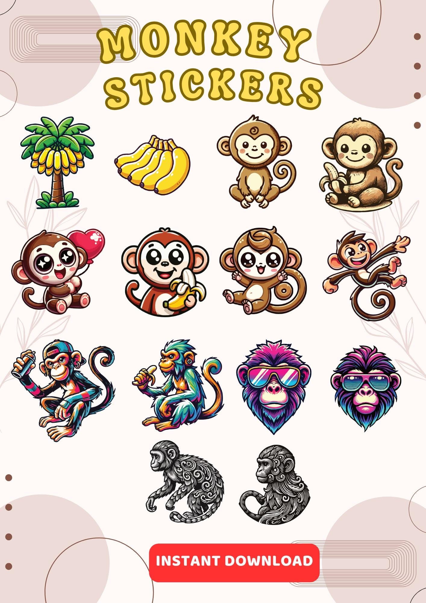 Monkey Stickers Instant Download for Digital Planners, Decorating ...