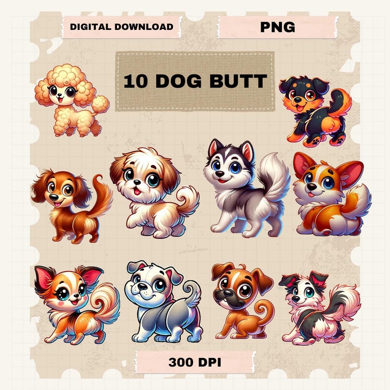 Dog Butt PNG Bundle Funny Cartoon Clipart digital Download 300 DPI dog-butt-png-bundle-funny-cartoon-clipart-digital-download-300-dpi