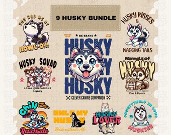 Husky PNG SVG Bundle, Funny Cartoon Dog Designs (Digital Download)