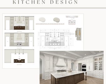 Custom Kitchen Design: 3D Rendering, Mood Board, Cabinet Layout, 2D Custom Design, Online Kitchen Elevations and Plan, 2D Draft, Floor Plan