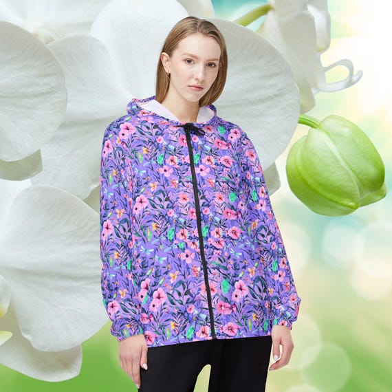 Floral Print Windbreaker Jacket, Stylish Lightweight Jacket