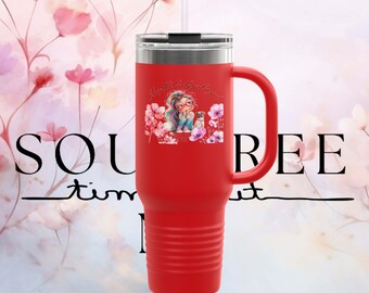 Inspirerande isolerad resemugg, 113 cl | Motiverande kaffemugg för kvinnor | Perfekt present till henne, blommönster, miljövänlig, dagligen