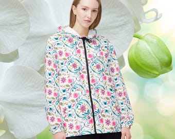 Colorful Floral Windbreaker Jacket - Lightweight Rain Jacket, Stylish Outdoor Gear, Spring Fashion, Flower Print, Festival Wear