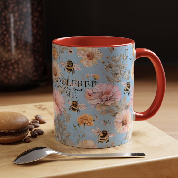 DODAMOUR Ceramic Tea Cup Set With Saucer & Spoon - Vintage Bee Floral Design, 7oz Cup, Dishwasher Safe Gift For Women - View #2