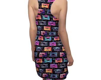 Sukienka Vintage Cassette Tape Racerback, Sukienka Retro Letnia, Prezent Dla Miłośnika Muzyki, Moda Festiwalowa, Unikalny Strój Codzienny