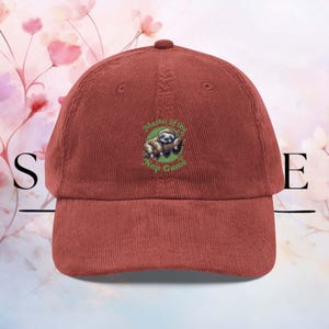 Cozy Vintage Corduroy Cap - Trendy Embroidered Sloth Hat, Master of the Map Gamers Gift, Outdoor Adventure Accessory, Casual Style, Unique