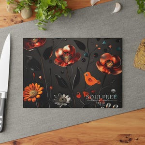 Soul Free Floral Glass Cutting Board - Kitchen Decor, Gift for Home Chefs, Unique Housewarming Present, Cooking Accessory, Spring Kitchen