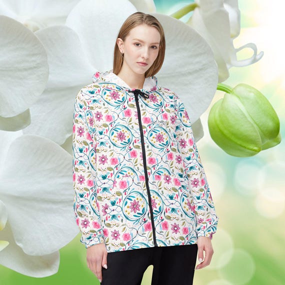 Colorful Floral Windbreaker Jacket Lightweight Rain Jacket