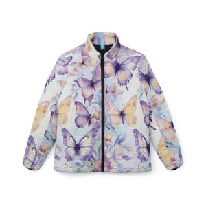 Elegant Butterfly Women's Puffer Jacket - Cozy Layer, Fall Fashion, Gift Idea, Nature Lover, Spring Essential