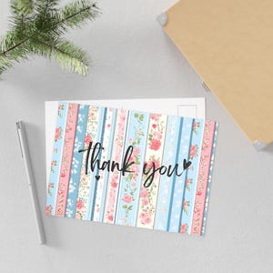 Cartes postales de remerciement florales, cartes de remerciement de style vintage, papeterie pour mariages, impressions d'art, cartes de vœux, cartes postales fleuries