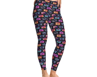 Legginsy retro kasetowe-wygodne, rozciągliwe legginsy dla miłośników muzyki, treningu, jogi, noszenia na co dzień, prezentu świątecznego, mody festiwalowej