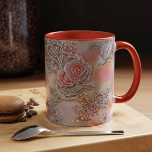 Elegant Floral Accent Coffee Mug, Perfect for Gifts, Home Decor, Mother's Day, Wedding Favors, Coffee Lovers, Artistic Drinkware