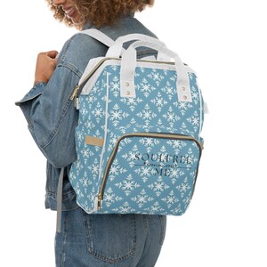 Winter Wonderland Multifunctional Diaper Backpack, Stylish Baby Bag, Functional Travel Backpack, Snowflake Design, Baby Shower Gift Idea,