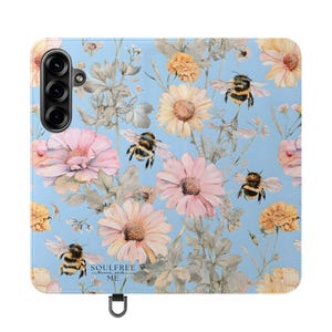 Floral Phone Flip Case - Stylish Phone Wallet, Bee and Flower Design, Ideal Gift for Nature Lovers,Protection and Style