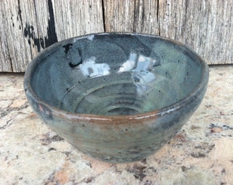 Tea Bowl Teacup or Chawan - glazed in black & pistachio shino - one small bowl