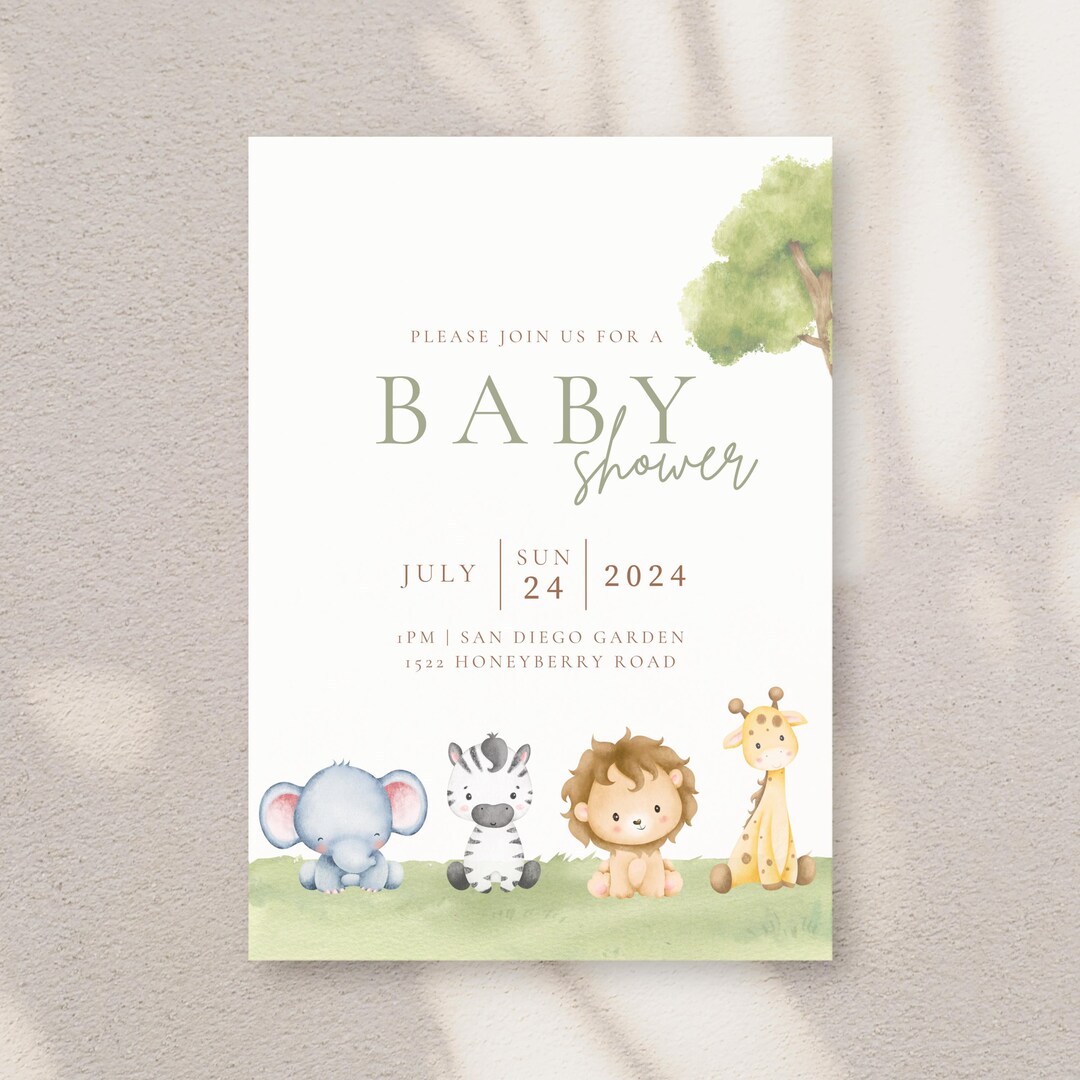 Editable Baby Jungle Friends Baby Shower Invitation, We Cant Wait, Baby