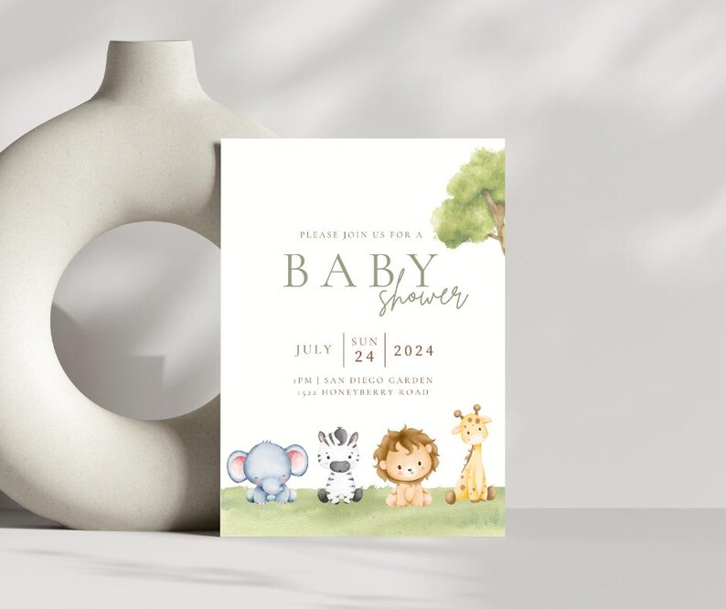 Editable Baby Jungle Friends Baby Shower Invitation, We Cant Wait, Baby