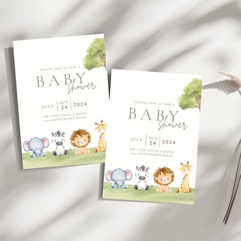 Editable Baby Jungle Friends Baby Shower Invitation, We Cant Wait, Baby