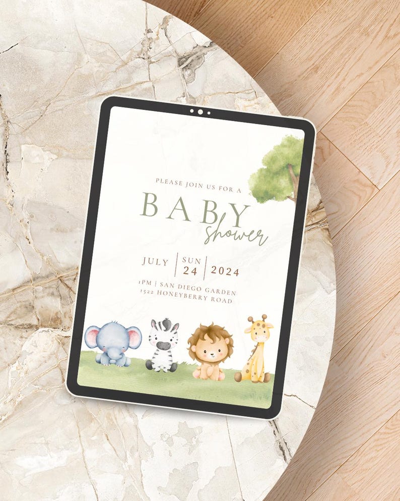 Editable Baby Jungle Friends Baby Shower Invitation, We Cant Wait, Baby