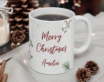 Mug de Noël personnalisé, décoration de Noël avec prénom personnalisé
