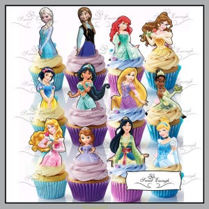 12 x peças de topo de bolo de papel comestível inspirado nas Princesas Disney, CARTÃO de papel comestível para festa de aniversário