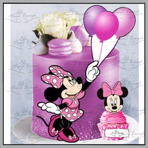 10 x MINNIE MOUSE Eetbare KAART Wafelpapier taarttopper Verjaardagsfeestje roze