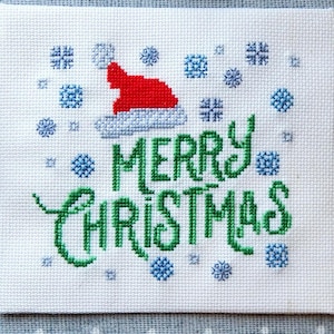 Merry Christmas Lettering cross stitch pattern Santa Hat Cross Stitch Chart PDF pattern
