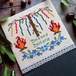 Blessed Beltane cross stitch pattern Pagan Wicca design Wheel of The Year PDF download