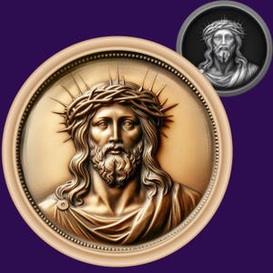 Archivo láser 3D de Jesucristo / mapa de profundidad / archivo PNG de moneda de latón / imágenes de alta calidad / quemado por luz / CNC en escala de grises / ilusión 3D / forja brillante