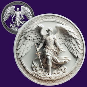 Carte de la profondeur de l'archange Michael Coin | Gravure laser 3D | Outil X | Illusion 3D Lightburn | Lime laser| PNG | Téléchargement numérique | Forgelumineuse | Commande numérique par ordinateur