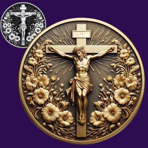 Kruisbeeld Jezus | Dieptekaart munt | Laserbestand | Hoogtekaart| 3D-lasergravure | Xtool | Brandwonden | 3D-illusie |  PNG | gloeismederij | CNC-kunst