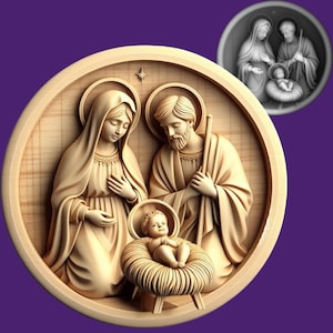 Nativity Scene 3D STL File | Laser Engraving | The Holy family