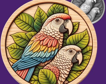 Parrots 3D Relief STL File | embossing | Depth, Height MaP | Resin | laser engraving | Birds