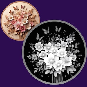 Flowers 3D Laser engraving file| Depth Map | Height Map | Xtool | PNG file |Lightburn | CNC Art | Grayscale | Glowforge | Roses | Butterfly