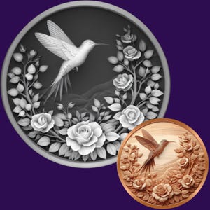 Laserdatei | Tiefenkarte | Landkarte der Höhe| 3D Laser Ready-Datei | Xtool | Lichtbrand | 3D-Illusion | PNG | Digital | Kolibri | Vögel