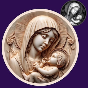 Virgem Maria | Mapa de Profundidade da Moeda de Jesus | Mapa de Altura | Gravação a Laser 3D | Xtool | Lightburn | Ilusão 3D | PNG | Digital | Glowforge | CNC
