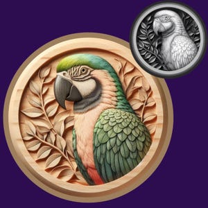 Papagei Coin Tiefe Karte | Höhe Karte | 3D Laser Gravur | Xtool | Lichtbrand | 3D-Illusion | Kunst Download | PNG | Digital | glühen | Vögel